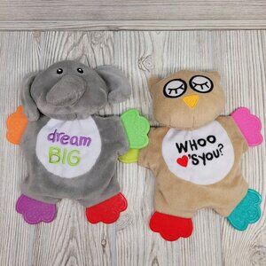2 Cribmates Baby Teether Plush Elephant Owl‎ Toy Crinkle Dream BIG Who Loves You